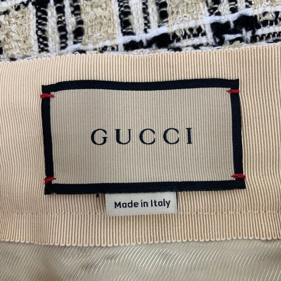 Gucci Womens Tweed Mini Skirt Size 36 Black & Gold Checkered Pattern Made In Ita - Picture 5 of 6